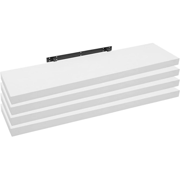 Rootz Set med 4 vägghyllor - Flytande hyllor - Displayhyllor - Fuktbeständig MDF - Enkel installation - Mångsidig design - 110 cm x 22,9 cm x 3,8 cm