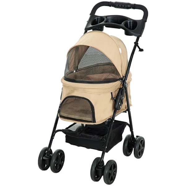 Rootz kokoontaitettava koiranrattaat - 2 turvahihnaa - Koiran rattaat - 2 kupinpidikettä - Teräs - Polyesteri - Khaki - 67 X 45 X 96 cm