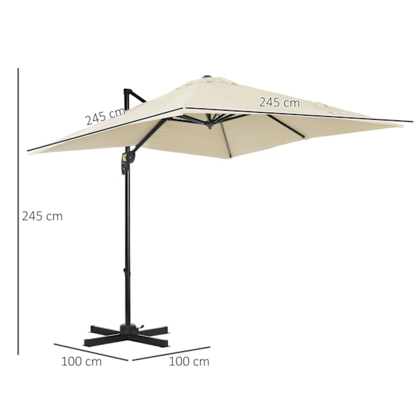 Rootz Offset Square Parasol - Garden Paraply - utomhusskugga - UV -skydd - 2,45 m x 2,45 m x 2,45 m