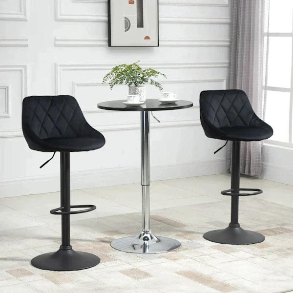Rootz Barpall - Set med 2 barstolar - Svängklädd hög pall - Höjdjusterbar - Barpall utan armstöd - Svart - 46 x 48 x 83-104 cm