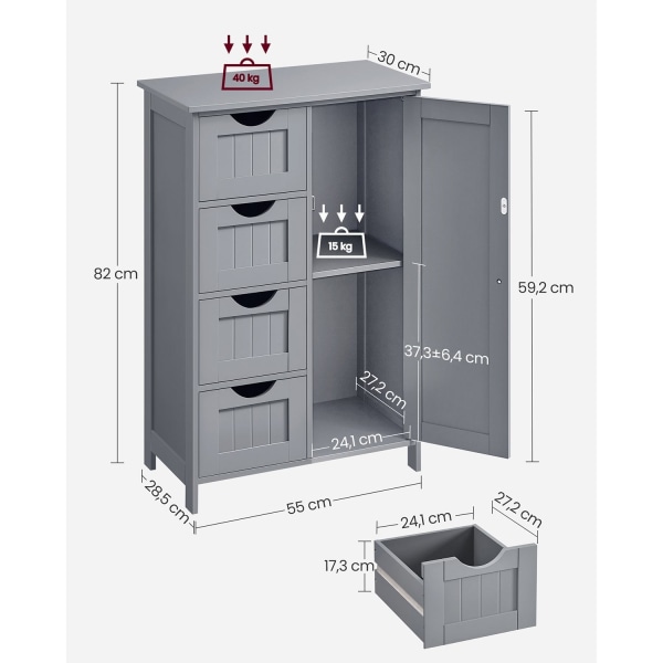 Rootz Mystical Grey Badrumsskåp - Förvaringsenhet - Organizer - MDF-material - 30 cm x 55 cm x 82 cm - Lätt - Robust - Enkel montering