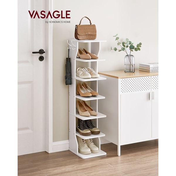 Rootz spånplade skostativ - Hvid skoholder - Opbevaringsstativ - Robust konstruktion - Nem montering - Pladsbesparende - 30 cm x 26,4 cm x 110,4 cm