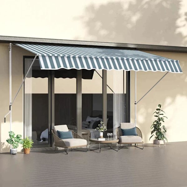Rootz Clamp Markis - Markis - Vikarmsmarkis - Höjdjusterbar - Väderbeständig - Blå/Vit - 300 cm × 150 cm x 280 cm