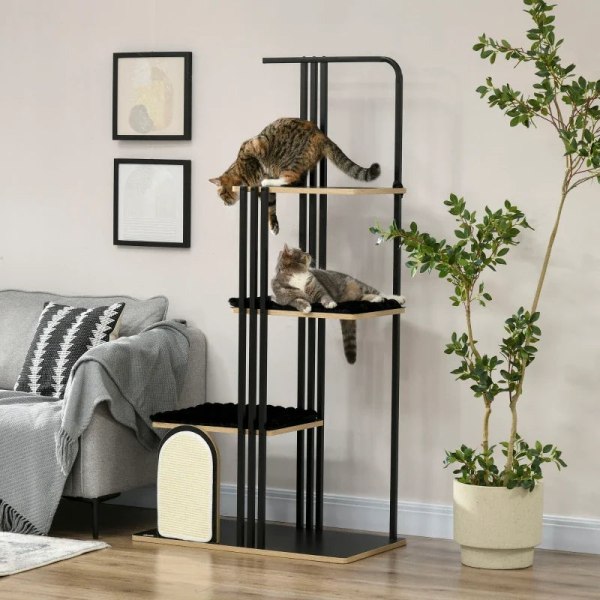 Rootz Kradsestolpe - Industrielt Design - 3 Platforme - 2 Puder - Kradsevæg - Stålramme - Sort - 85 x 48 x 170 cm