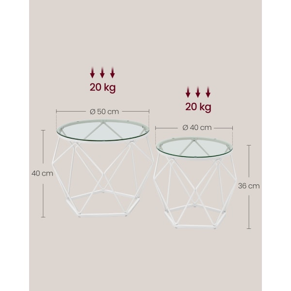Rootz 2-delt sæt sideborde - endeborde - hærdet glasstålborde - Letvægts holdbart design - Moderne boligindretning - 50 cm x 40 cm x 40 cm & 40 cm x 3