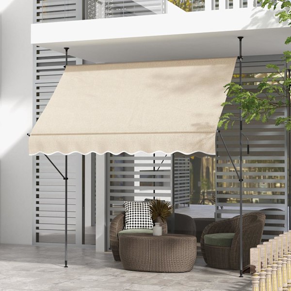 Rootz fristående manuell terrass markis - balkong markis - utdragbar markis - UV30+ skydd - 2,5 m x 1,2 m x 2,1-3 m