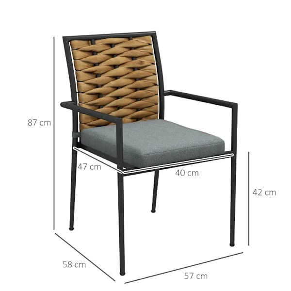 Rootz Havestole - Udendørsstole - Terrassestole - Sædehynder - Vejrbestandig - Moderne Design - PE Rattan - Polyester - Brun-Grå - 40W x 47D cm
