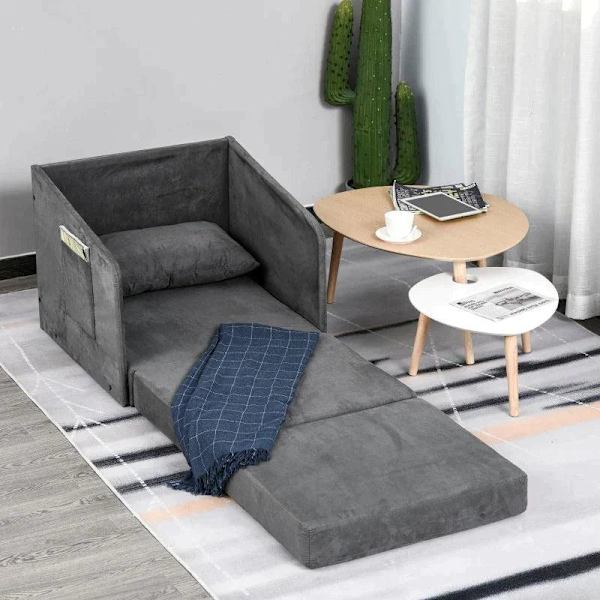 Rootz Sovesofa - Lænestolsseng - Vaskbart betræk - Enkeltgulvsstol - Blød lænestol - Blød - Grå - 70 x 76 x 77 cm