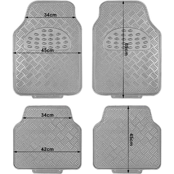 Rootzin alumiiniset automatot - Ajoneuvojen lattiapäällysteet - Universaali istuvuus - Kestävä PVC - Säänkestävä - 69 cm x 49 cm & 46 cm x 47 cm