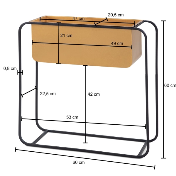 Rootz Modern Design rektangulär växtkruka - Svart & Guld kruka - Elegant och funktionell inomhusväxthållare - 60 cm x 60 cm x 24 cm - Handgjord järnra