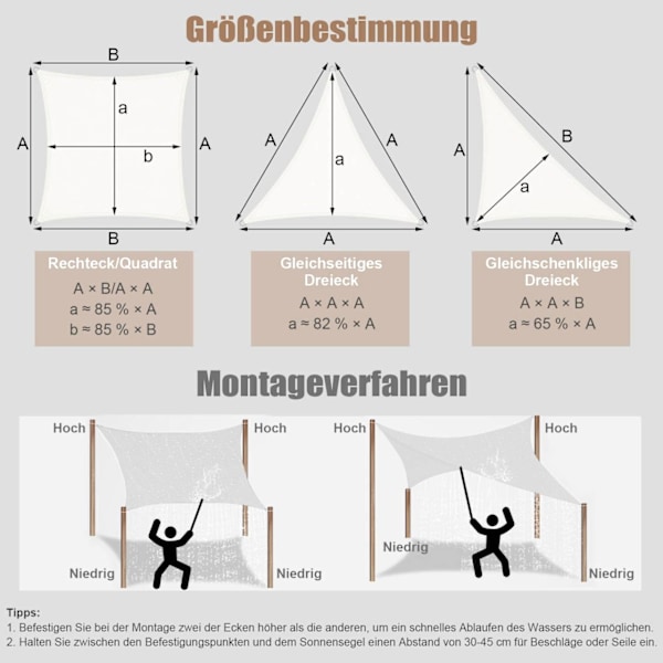 Rootz Premium udendørs solsejlsskærm - UV-beskyttelsesskærmsejl - Vandtæt baldakin - UV-blokerende, rivefast, nem installation - 4m x 5m