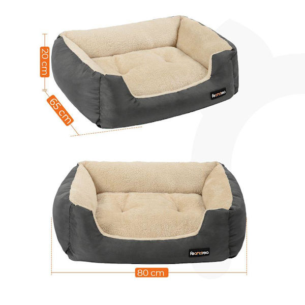 Rootz Hundeseng - Rund Hundeseng - Kæledyrsseng - Katteseng - Kæledyrsseng - Med vendbar pude - Grå - 80 x 65 x 20 cm