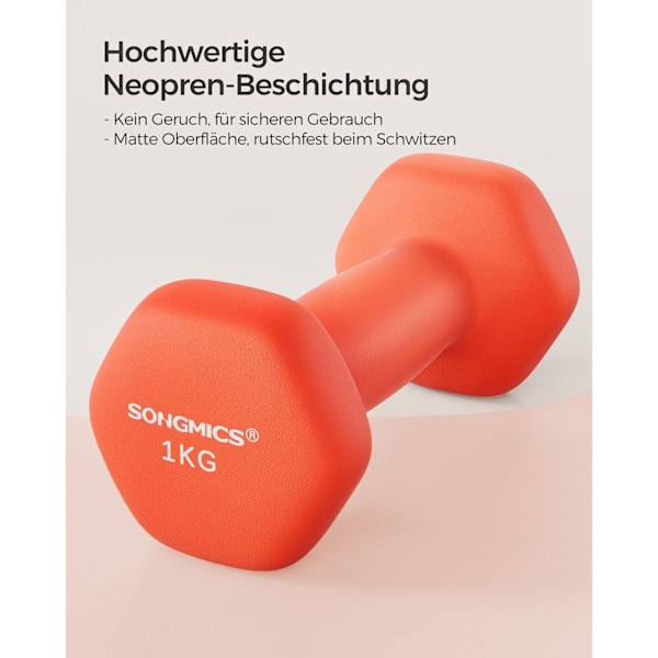 Rootz Neoprenbelagda Hantlar Set - Orange - Gjutjärnsvikter - Styrketräning - Halkfritt grepp - Kompakt storlek - 13,5 cm x 6,5 cm - 2 kg totalvikt