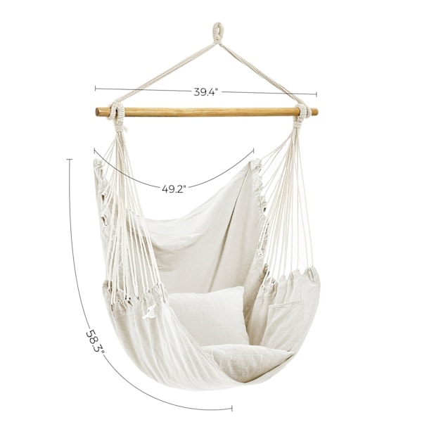 Rootz riipputuoli tyynyillä - keinutuoli - riippumattotuoli - polyesteripuuvillakangas - puutanko - 148cm x 125cm x 40cm - beige