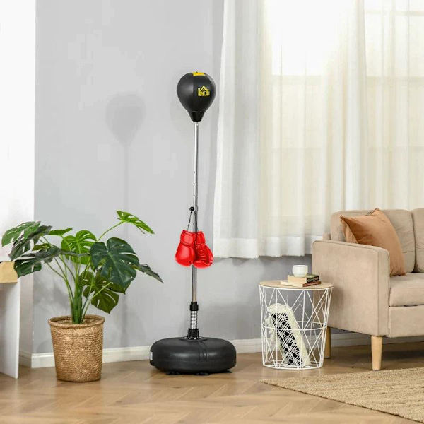 Rootz Punching Ball Set - Stålåda - Fitness Boxningssäck Träningsset - Höjdjusterbar med 1 par handskar - Lämplig för proffs och nybörjare - Svart - 4