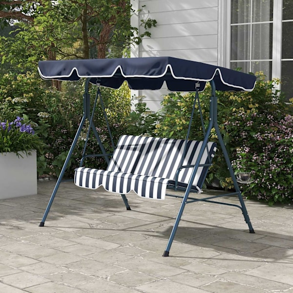 Rootz Hollywood Swing Garden -istuin - 3 -paikkainen keinu - ulkopenkki - säänkestävä - Säädettävä katto - 172 cm x 110cm x 153 cm - sininen ja valkoi