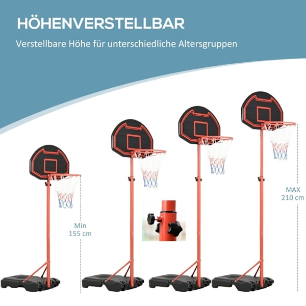 Rootz Basketballstativ - Udendørs bøjle - Vejrbestandig bagplade - Stabil base - Højdejusterbar - 73 cm x 49 cm x 194-249 cm