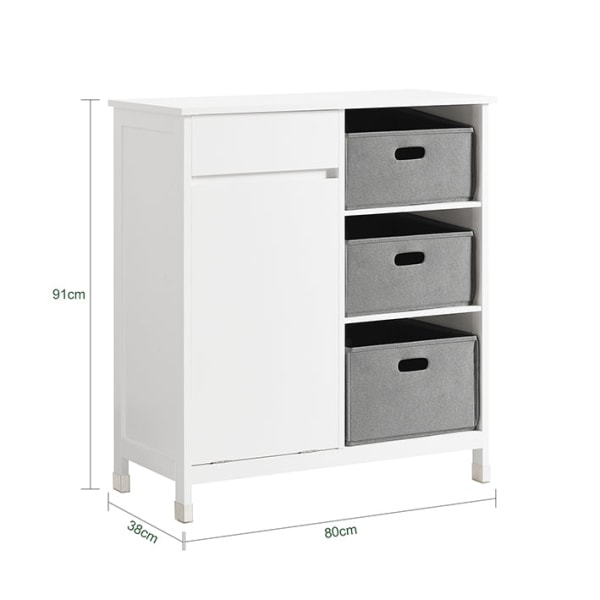 Rootz Linneskåp Tvättuppsamlare - Tvättkorg - Badrumsskåp - Vit - Fuktbeständig fotdyna - Enkel montering - 80cm x 91cm x 38cm