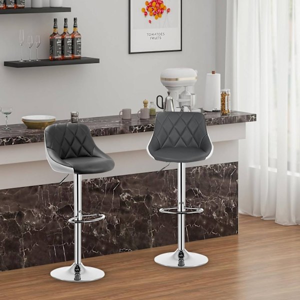 Rootz Barpall - Justerbar bänkstol - Vridbar barstol - Bekväm, Snygg, Hållbar - Förkromat stål, konstläder - 38cm x 35cm, Höjd 84cm-106cm Justerbar
