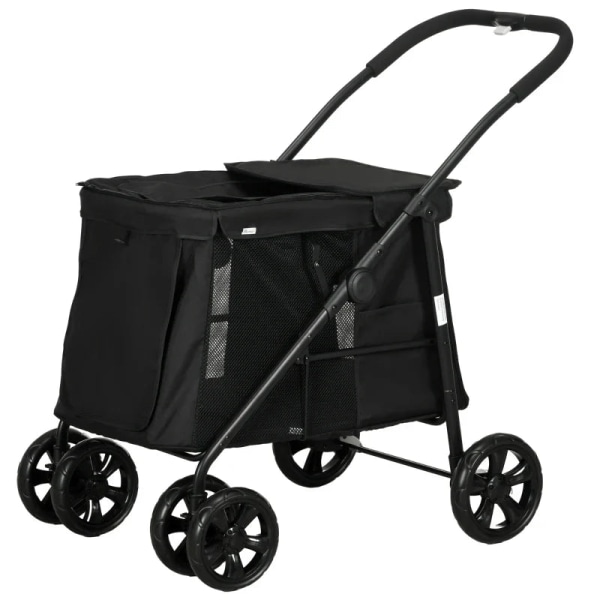 Rootz Hundvagn med Dyna - 3 sidfickor - Fällbar Hundvagn - Hundvagn - Oxfordtyg - Svart - 102 cm x 62 cm x 105 cm