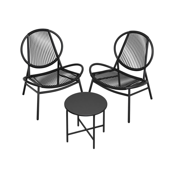 Rootz 3-delat set Utemöbler - Uteplatsset - Trädgårdsstolar - PE-material - Pulverlackerat stål - Stort bord - Lätt - Enkel montering - Bläcksvart - 6