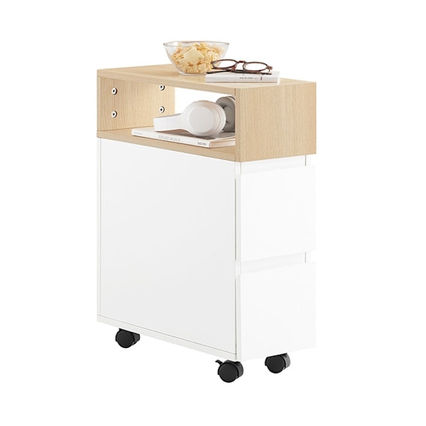 Rootz Bedside Bord med hjul - natbord - sidebord - kompakt design - 2 skuffer - 20 cm x 61 cm x 50 cm