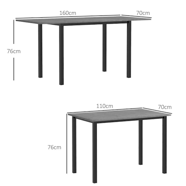 Rootzin ruokapöytä - Keittiön pöytä - Jatkettava - Liukumaton lattia - 6 hengelle - MDF-teräs - Tummanharmaa - 160L x 70W x 76K cm