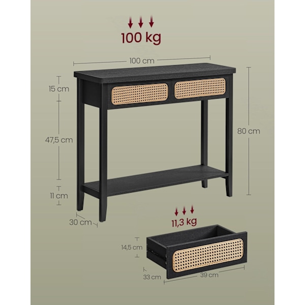 Rootz Konsolbord - Gangbord - Entrébord - MDF spånplade PVC - 30 cm x 100 cm x 80 cm - Ideel til små rum