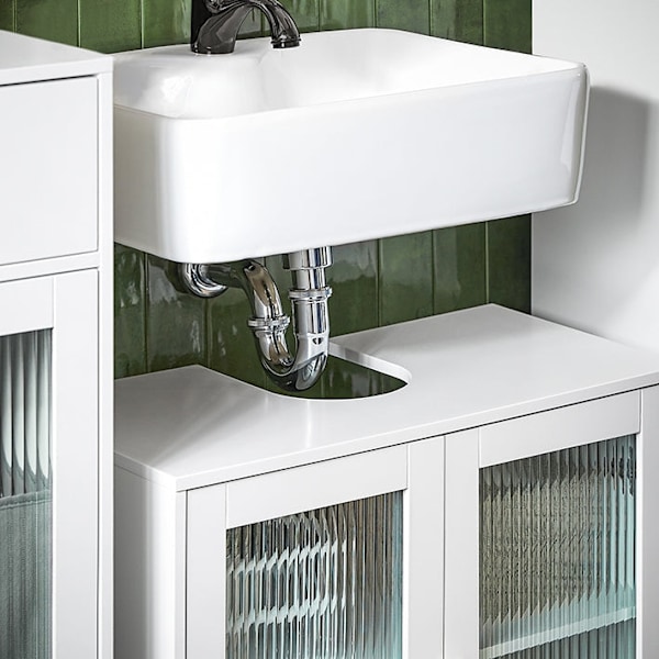 Rootz Badrumsdiskbänk Underskåp - Sminkförvaring - Under diskbänken - Elegant design i vitt och glas - Rymlig förvaring - Perfekt passform för alla in