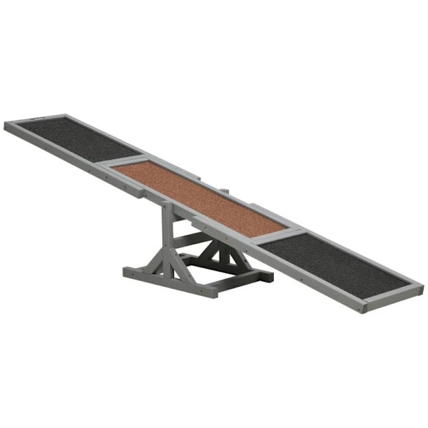 Rootz Dog Rocker - Aqulity Rocker - Hunde Sports Rocker - Trævippe til kæledyr - Anti-slip overflade - Grå + Brun - 180 x 30 x 30 cm