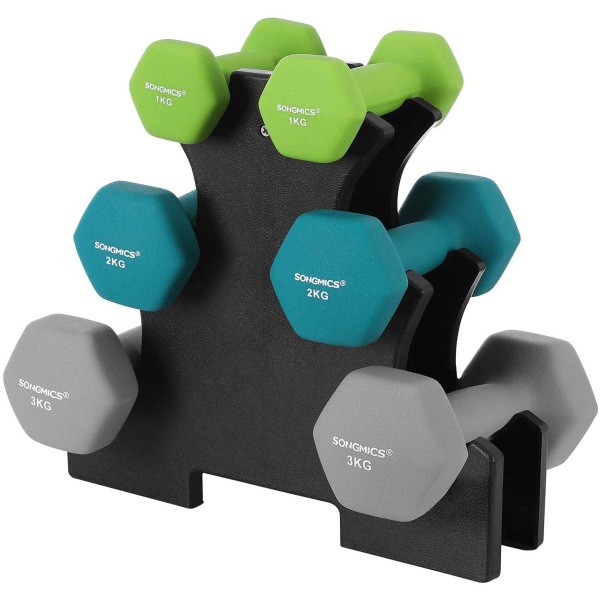 Rootz Dumbbells Set - Hantlar - Hexagonal - Hantelställ - 1 kg - 2 kg - 3 kg - Styrketräning - Limegrön - Akvamarin - Ljusgrå