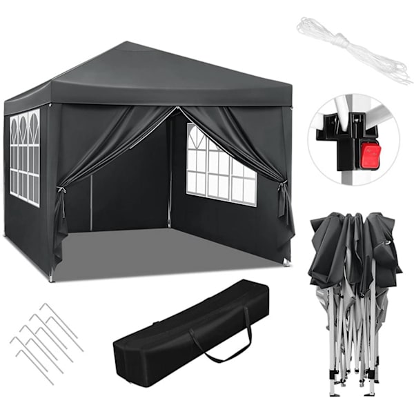 Rootz Premium Outdoor Gazebo - Event Pavilion - Trädgårdstak - Robust, vattentät, UV-skydd - Enkel installation - 3x3m - Metallram, 210D Oxford-tyg