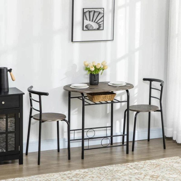 Rootz köksbordsset - matsalsset - 3-delat bistroset - 1 bord - 2 stolar - MDF/metall - Svart - 80 cm x 53 cm x 74,5 cm