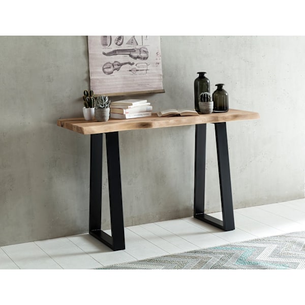 Rootz Modern Design Kontorbord - Bord i massivt træ - Trækant - Trapezformede metalben - Håndlavet - Akacietræ - 118 cm x 41 cm x 76,5 cm