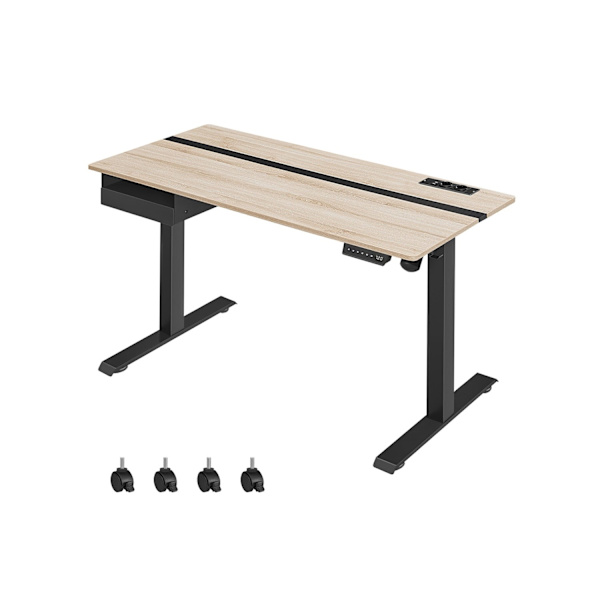 Rootz Elektriskt stående skrivbord - Sit Stand Skrivbord - Justerbar höjd Skrivbord - Greige Svart - Spånskiva stål - Tyst drift - Snabb justering - H