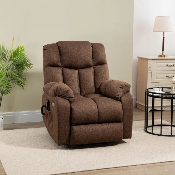 Rootz Stand-Up Chair - 2-i-1 hvilestol - Med liggefunktion - Fjernbetjening - Linned Polyester/Stål - Brun - 92 x 95 x 107 cm