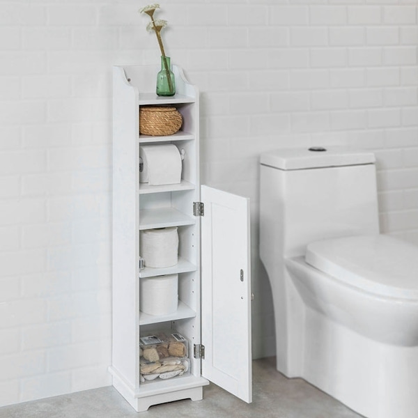 Rootz Badeværelsesskab - Toiletpapirholder - Opbevaringsorganer - Pladsbesparende design - Justerbare hylder - Hvid MDF - 20cm x 100cm x 20cm