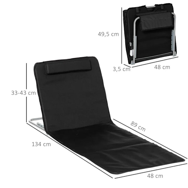 Rootz Beach Solstol - Solstol - Trädgårdssäng - Fällbart justerbart ryggstöd - Sidoficka - PE-tyg - EPE Ull - Svart - 48cm x 134cm x 33-43cm