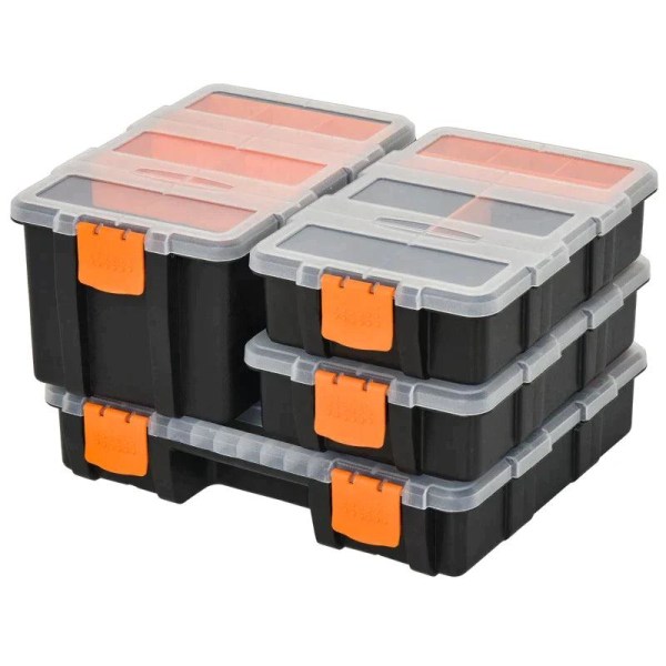 Rootz Værktøjsopbevaringsboks - Multifunktionel Værktøjskasse - Sorteringskasse - Små dele - Opbevaringsdele - Orange/Sort - 28,7 x 22,5 x 5,5 cm