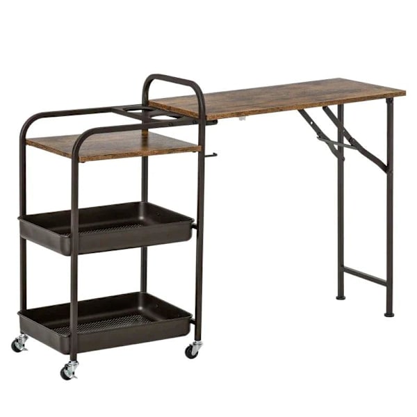 Rootz Köksvagn - Tevagn - Serveringsvagn - Hopfällbart bord - Brun/Svart - 118 cm x 36,5 cm x 82 cm