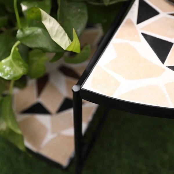 Rootz-kukkateline - Kasvihylly - Kasvihylly - 4-kerroksiset kukkaportaat - Taitettavat - Puutarhaparveke - Keraamiset metallilaatat - Musta/beige - 64