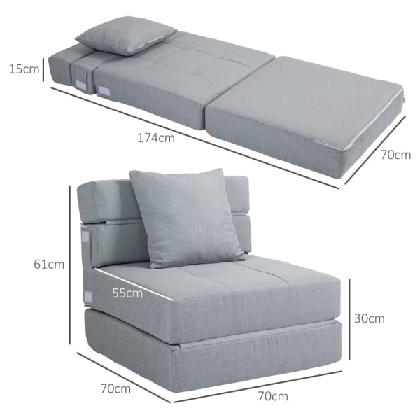 Rootz avkopplingsstol med sängfunktion - Bäddsoffa - Konvertibel stol - Ultimat komfort - Mångsidig design - Enkelt underhåll - 70L x 70W x 61H cm (So