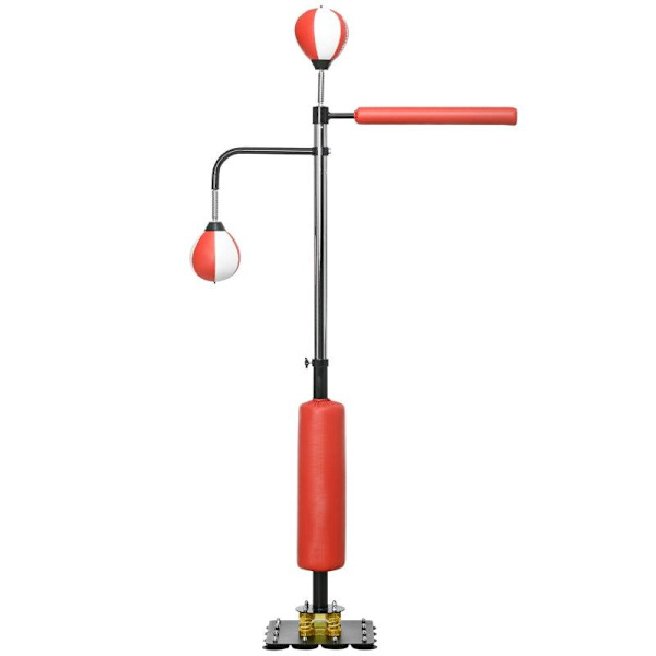 Rootz-boksestativ - To Speedballs - Roterende boksestang - Kick Pad - Højdejusterbar - Stål - Sort/Rød/Hvid - 84 x 36 x 140-205 cm