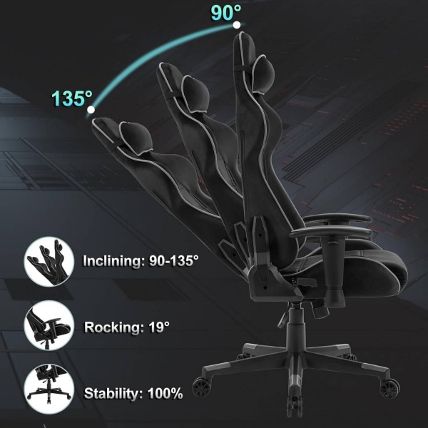 Rootz Ultimate Comfort Gaming Chair - Ergonomisk kontorsstol - Justerbar skrivbordsstol - Andas sammet, robust metallram - Stöder upp till 150 kg - 67