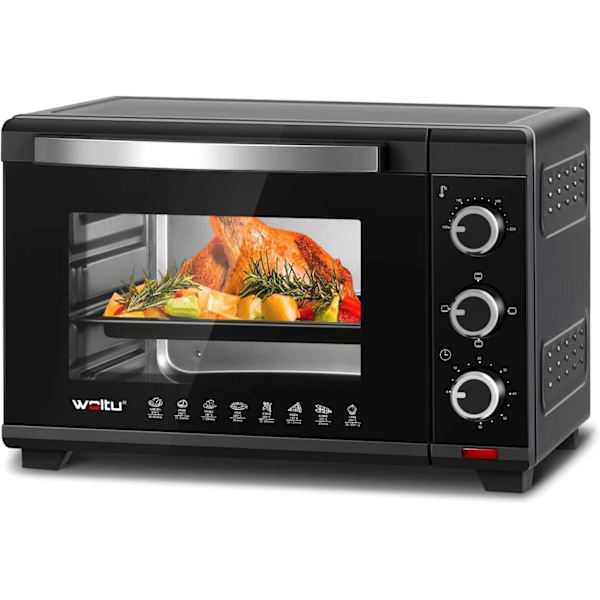 Rootz Mini Ugn - Kompakt elektrisk ugn - Bänkspis - Justerbar temperatur, timerkontroll, mångsidiga tillbehör - Säker dubbelglasdörr - 47,4 cm x 29,5