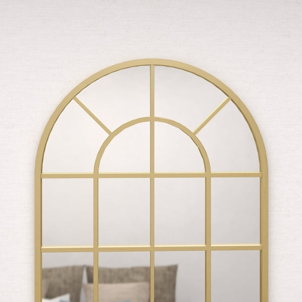 Rootz forgyldt vægspejl - dekorativt frakkespejl - buet vinduesramme - visuel forstørrelse - brudsikkert glas - 65 cm x 2,5 cm x 110 cm
