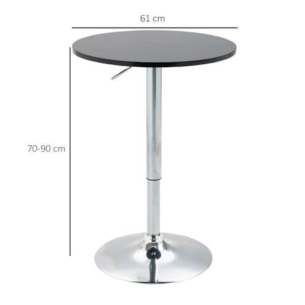 Rootz-baaripöytä - Moderni pyöreä ruokapöytä - 360° Kääntyvä pöytä - Bistropöytä - Korkeussäädettävä - Teräs - Musta - Ø61 x 70-90 cm