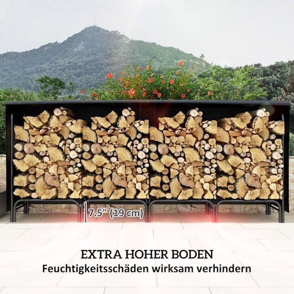 Rootz Brændestativ - Brændeholder - Træopbevaring - 0,67 m³ Kapacitet - 200 kg belastning - Oxford Polyester Cover - 240 cm x 36 cm x 99 cm