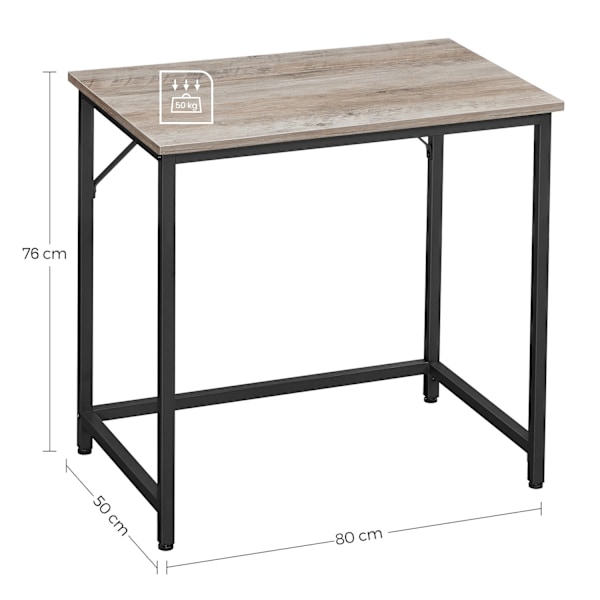 Rootz Industrial Style kirjoituspöytä - Kapea toimistopöytä - Lastulevypöytä - Teräsrunko - Greige musta - 50cm x 80cm x 76cm