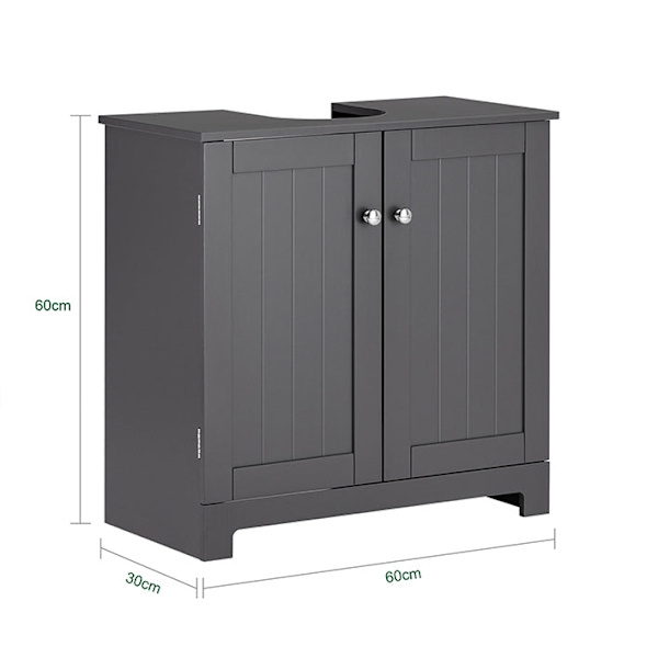 Rootz Vaskeskab til badeværelse - Vask Basenhed - Opbevaringsorganisering - MDF-konstruktion - Magnetisk lås - Justerbar hylde - 60 cm x 60 cm x 30 cm